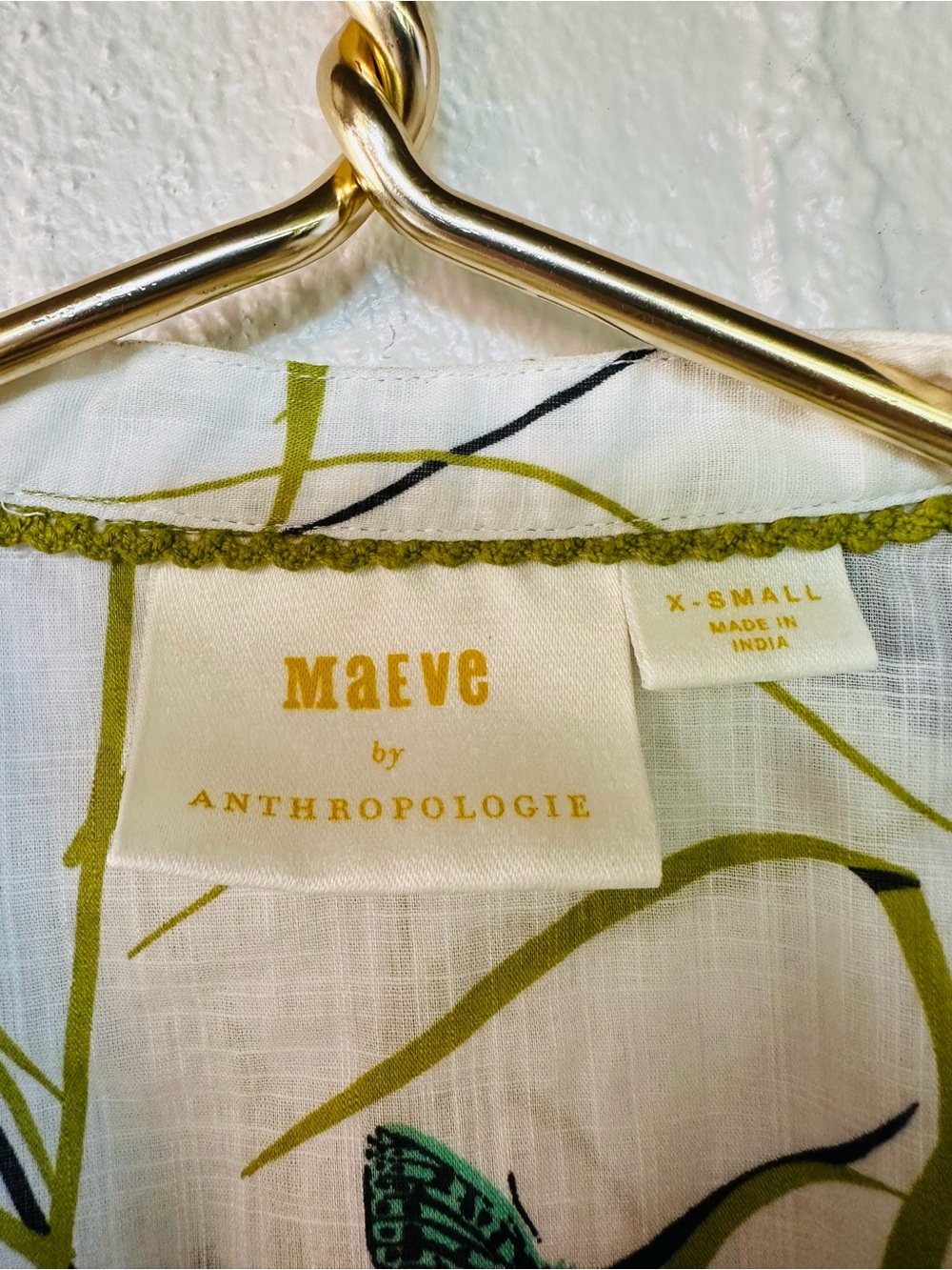 Anthropologie Maeve Butterfly Floral Boho Cotton Puff Sleeve Collared Blouse Top - Picture 8 of 10